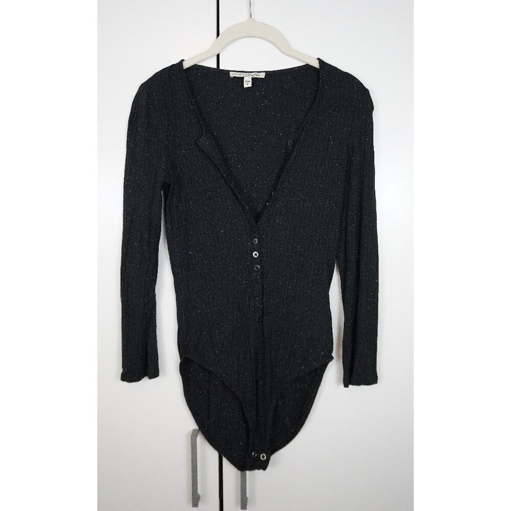 Express One Eleven Henley Bodysuit in Black with White Speckles